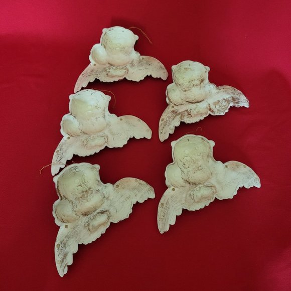 Vintage Angel Christmas Ornament Set of 5 Hard Plastic Handpainted - Picture 3 of 12